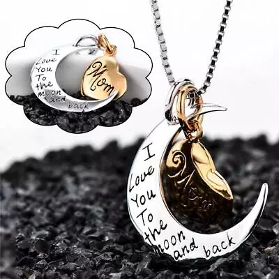 Mom I Love You To The Moon And Back Gold & Silver Heart Necklace Gifts K3K8 • $5.34