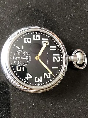 Waltham 1942 Military Pocket Watch Manual Winding 9Jewels 51mm Black Dial 8/10 • £911.56