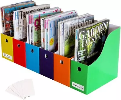 Set Of 6 Magazine File Holders Desk Organizer File Storage With Label Multicolor • $19.76