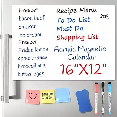 Magnetic Whiteboard For Fridge 16 X12  Family Dry Erase Board With 3 Markers 1 • $8.82