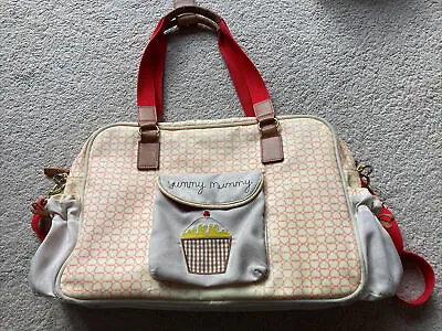 £10 • Buy Yummy Mummy Pink Lining Baby Changing Nappy Bag Red Hearts Cream