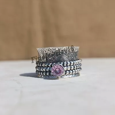 Rose Quartz Ring 925 Sterling Silver Spinner Ring Meditation Handmade Ring Z11 • $10.67