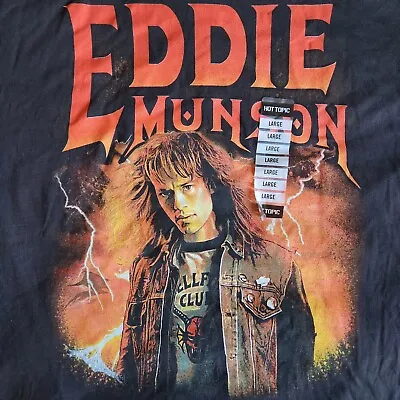 Stranger Things Eddie Munson Hellfire Club Larg Black Metal Punk Graphic T-Shirt • $11.95