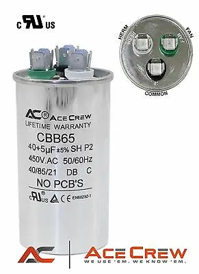 40/5 MFD UF Dual Run Capacitor 450VAC AC Electric Motor HVAC PREMIUM 40+5  • $12.99