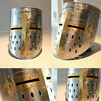 LARP Medieval Crusader Great Helmet Medieval Knights Templar Helmet Armor Helm • $104.49