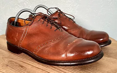 Vintage Cole Haan Traditionals Cognac Leather Saddle Shoes V Cleat Mens US 8 D • $81.86