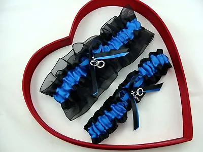  NEW Wedding Garter Blue Black Wedding Garter 30 Charm Selection Prom Homecoming • $11.96