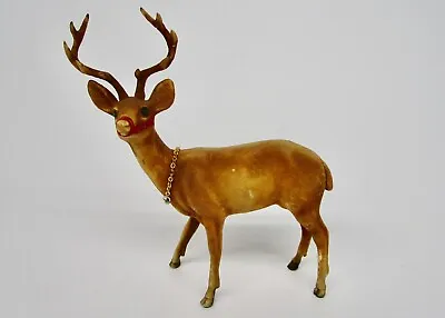 Vintage Christmas Flocked Plastic Reindeer Deer Buck Realistic Chain 7.5  Halter • $17.99