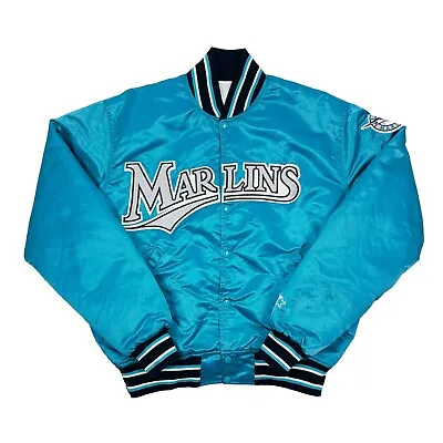 Vtg Rare MLB Florida Marlins Teal Starter Satin Bomber Jacket Men’s Large Mint! • $350