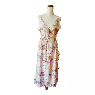 Zimmermann Size 1 (AU8/10) Floral Silk Wrap Midi Dress Designer Cocktail Wedding • $149.95