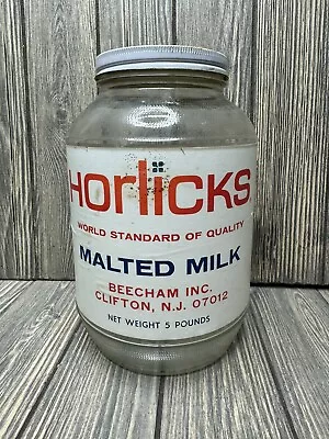 Vtg Horlick's Malted Milk Jar Jug Clear Glass 5 LB  & Original Box Clifton NJ • $95.99