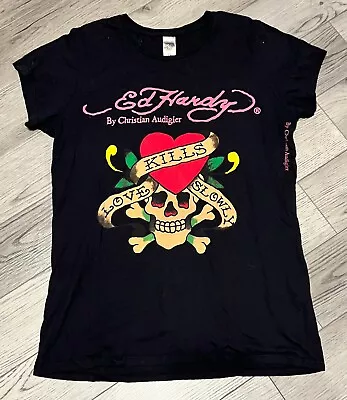 Ed Hardy By Christian Audigier Double Sided Womens 1X Love Kills Slowly T-Shirt • $37.99