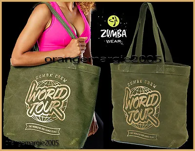 $48.50 • Buy Zumba JUMBO Army Green Denim W Gold 19 Wx16 Hx7 D TOTE BAG-Gym,Travel,DURABLE!  