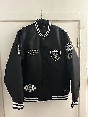 Mens Black NFL Raiders Bomber Jacket Uk Size S • £45