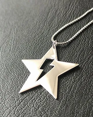 Lightning Bolt Star Pendant With Box Chain Necklace (925 Silver) • £14.95
