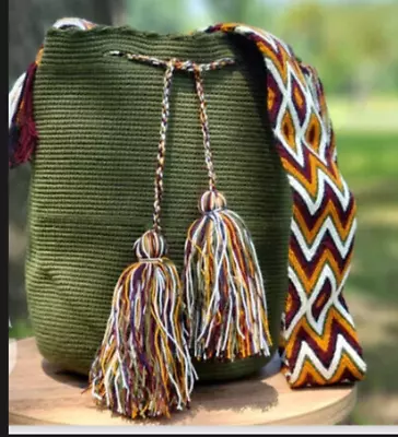 NEW Wayuu Mochila Woven Bucket Bag Crossbody Authentic Cotton Handmade Tassels • $45.95