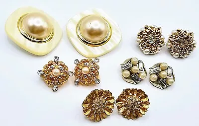 Vintage Clip On Earrings Lot 5 Pairs Faux Pearl Rhinestone • $14