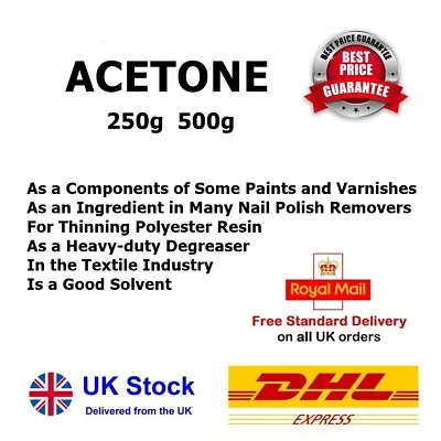 £11.99 • Buy ACETONE 99.5% Pure 250ml 500ml * Nail Polish Remover Solvent Degreaser FREE POST