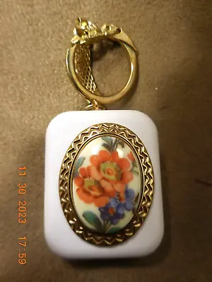 Vtg Sankyo Music Box Keychain Orange Floral Decor  Around The World  (see Video) • $20