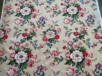 Lovely Unused Vintage 50's 60's Bernard Wardle Floral Linen Fabric - By The 1.1M • £12.99