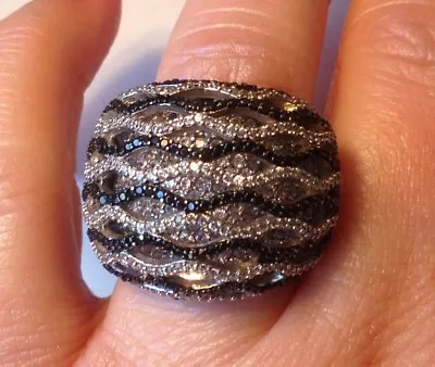 High End Sterling Silver Micro Pave Black & White CZ Wavy Dome Ring  • $165