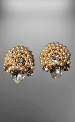 Vintage French Jewelry Earrings Gold Pearls Crystals • $118.15