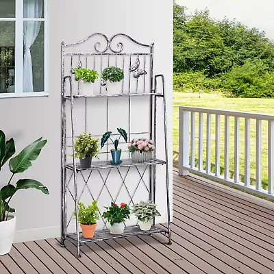 3-Tier Garden Plant Stand Metal Flower Display Rack For Potted Plants Balcony • £37.99