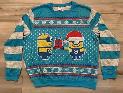 Despicable Me Minion Gift Ugly Christmas Sweater Striped Size XXL 2XL Blue Grey • $25