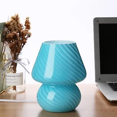 Mushroom LampGlass Arctic Blue Mushroom Bedside Table Lamps Vintage Translucent • $15