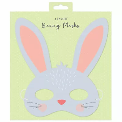 Easter Card Bunny Face Masks - 4 Pack Kids Face Fun Rabbit Elastic Party Hunt • £3.29