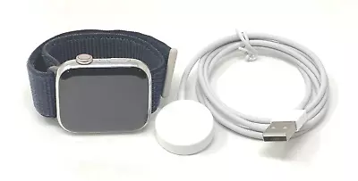 Apple Watch Series 7 45MM Silver Stainless Midnight Sport Loop Cellular Good • $184.95