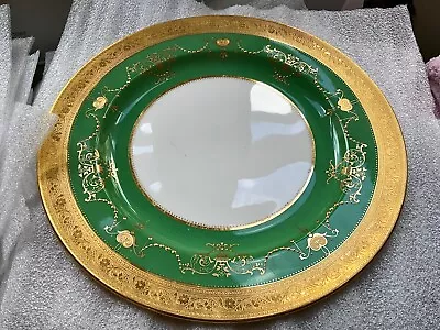 Minton Apple Green Gold Encrusted & Jeweled 10  Cabinet Plates (16) C. 1891-1901 • £2327.88