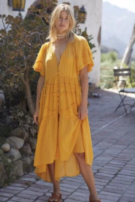 £39.99 • Buy Free People Orianna Button Front Maxi Summer Dress Bronze - Size Medium RRP $108