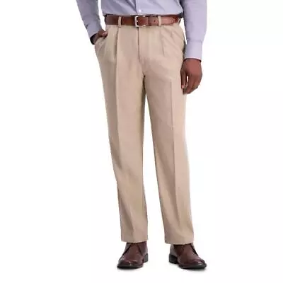 New Mens Haggar Cool 18 Classic Shirt Gripper Tan  Pants Pleated 34 29 • $22.22