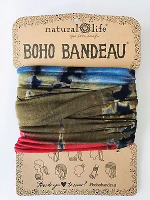 Natural Life Boho Bandeau Tie Dye OLIVE Blue Red Full Buff Hippie Pretty Karma  • $14.99