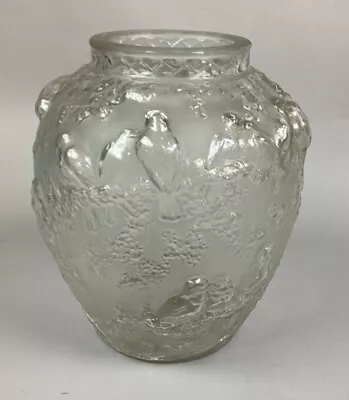 Vintage Frosted Glass Vase With Birds And Flowers - 11” • $75