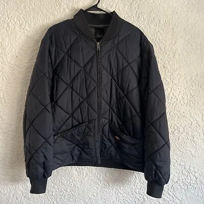 Dickies Diamond Quilted Jacket Zip Blue Cotton Lined Polyester Fill Mens Size L • $34.99