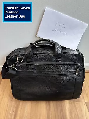 Franklin Covey Leather Laptop Briefcase Black Pebbled Leather - Great Condition! • $85