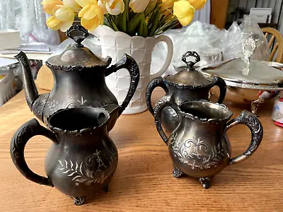Antique Hartford Silver Co. Quadruple Plate Tea Set Coffee/Tea Set #25015 • $95