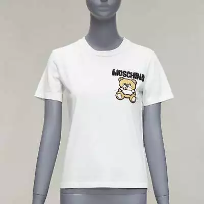 MOSCHINO White Black Brown Beaded Embroidery Bear Short Sleeve Tshirt IT38 XS • $198