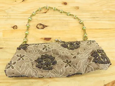 Vintage BEADED GRAY PURSE Embroidered Beads Shoulder/Clutch Bag • $17.94