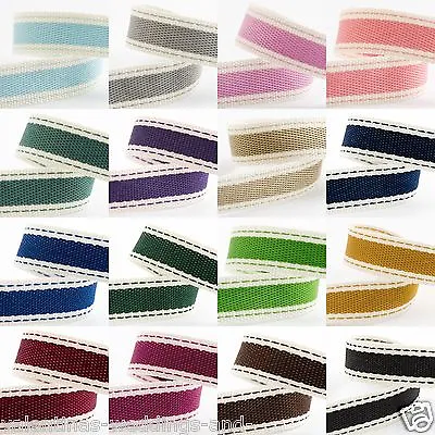 Cotton Twill Ribbon 15mm Saddle Stitch  - Shabby Chic Wedding - 17 Colours • £1.95