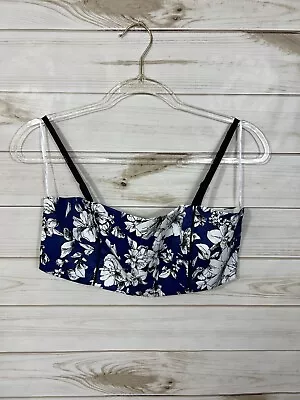 TOBI Crop Top Womens Large Blue White Floral Back Zip Adjustable Straps A • £9.64