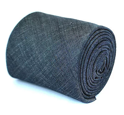 Frederick Thomas Designer Linen Mens Tie - Dark Navy Blue Plain Skinny Textured • $19.91