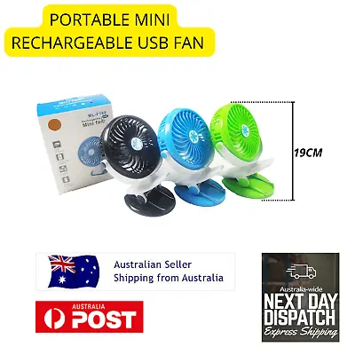 $6.54 • Buy Portable 360° Mini Fan Travel USB Rechargeable Clip On Desk Pram Car Cooling Fan