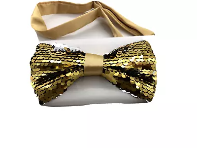 Men's Gold Sequin Butterfly Bow Tie & Pocket Square Handkerchief Set New • $9.99