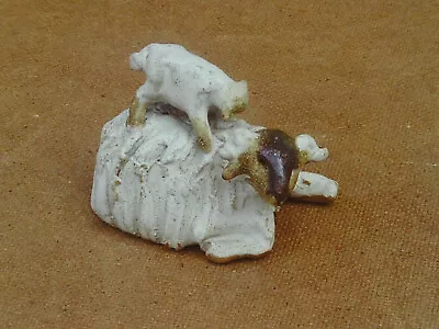 Vintage 1970s Studio Pottery Sheep With Lamb Standing On Her Back Figure • £8