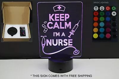 Keep Calm I'm A Nurse - 3D Acrylic LED Sign Nightlight Remote Control USB Custom • £33.72