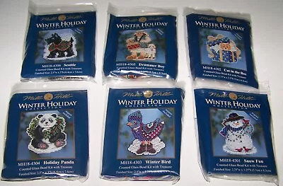 LOT Of 6 Mill Hill WINTER HOLIDAY Glass Bead Cross Stitch Magnet KITS Dated 2014 • $49