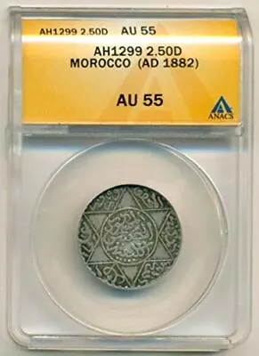 Morocco Silver 1882 2 1/2 Dirhams AU55 ANACS • $79